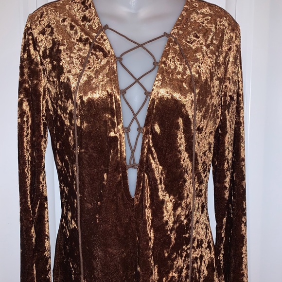 Brown Velvet Lace-Up Front Top - Picture 9 of 11